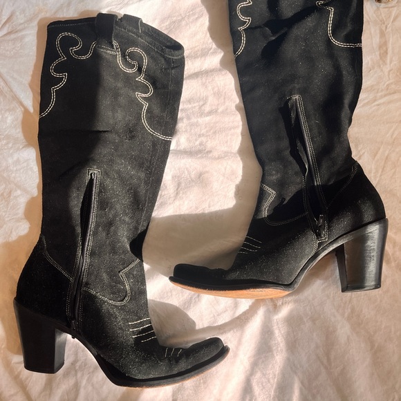 Via Spiga Black Heeled Boots with White Stitching - Picture 2 of 2